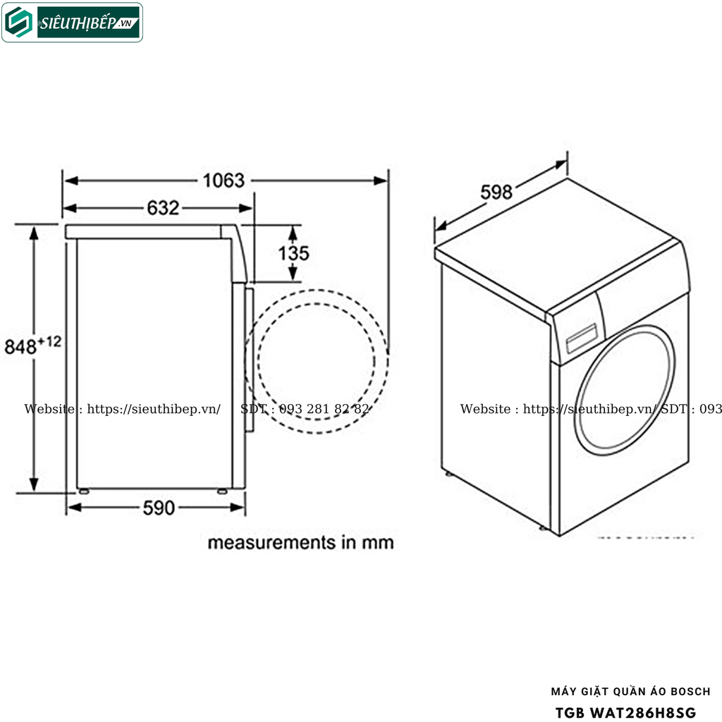 Máy giặt Bosch TGB WAT286H8SG - Serie 8 (8Kg - Made in Germany)