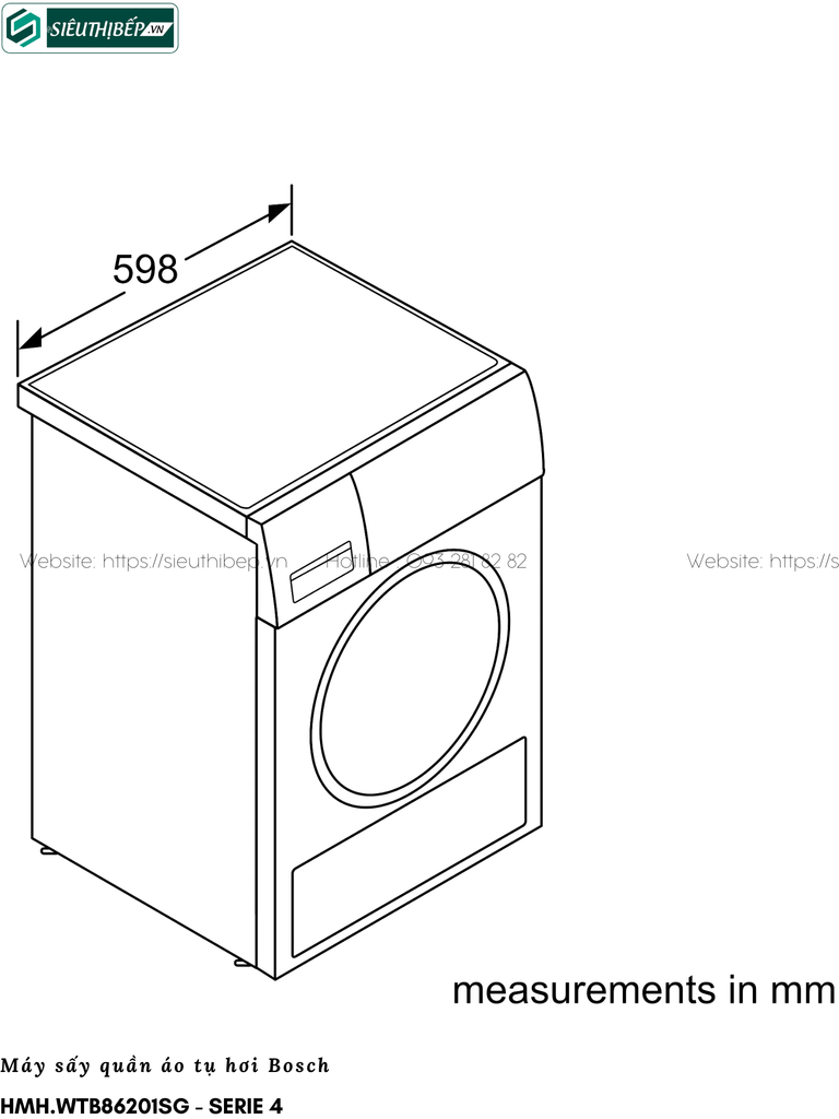 Máy sấy tụ hơi Bosch HMH WTB86201SG - Serie 4 (8Kg)