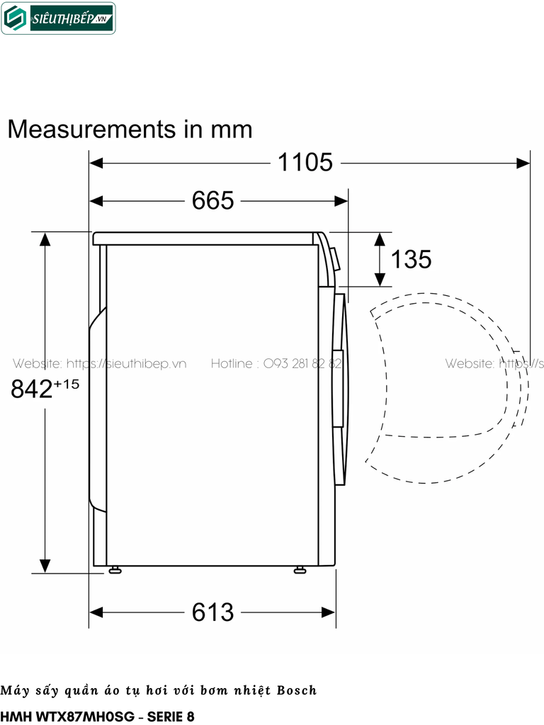 Máy sấy Bosch HMH WTX87MH0SG - Serie 8 (9Kg - Tụ hơi & bơm nhiệt)