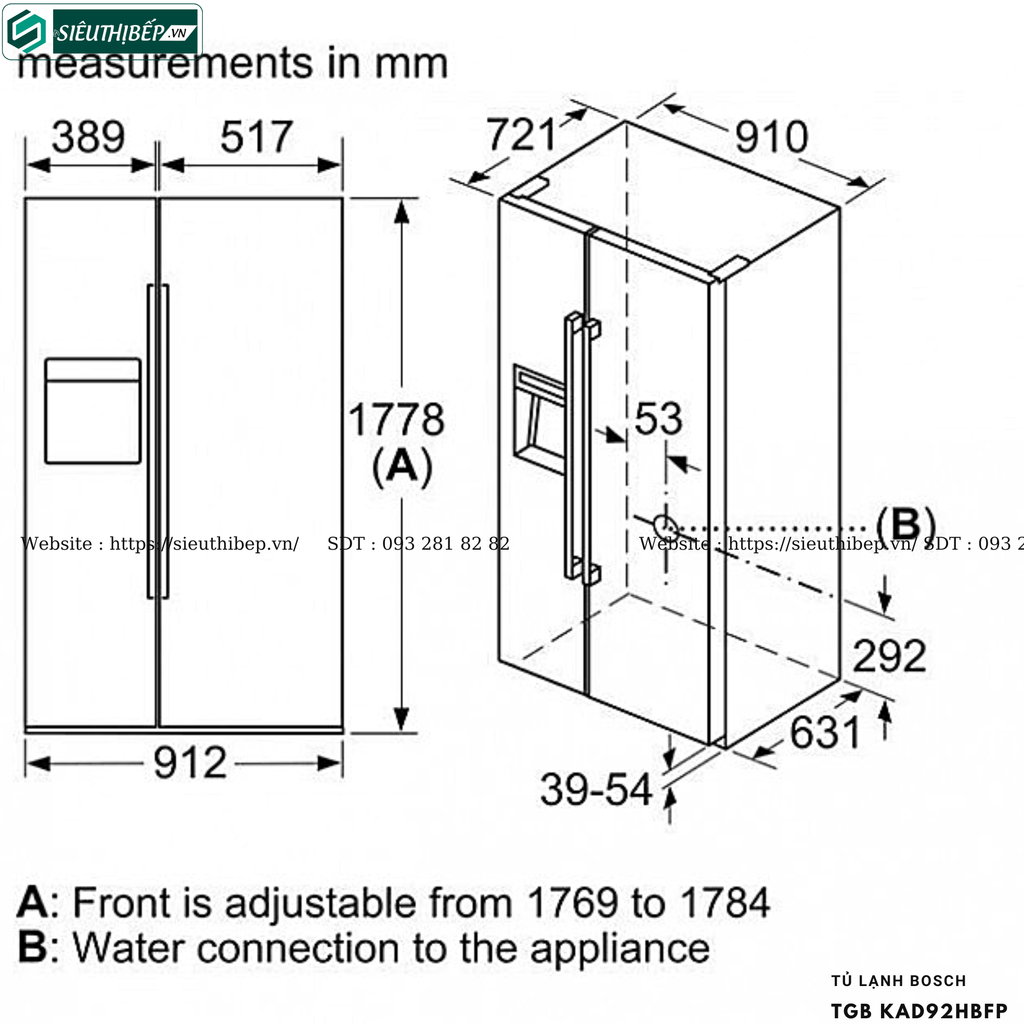Tủ lạnh Bosch TGB KAD92HBFP - Serie 8 (Side by side - 585L)