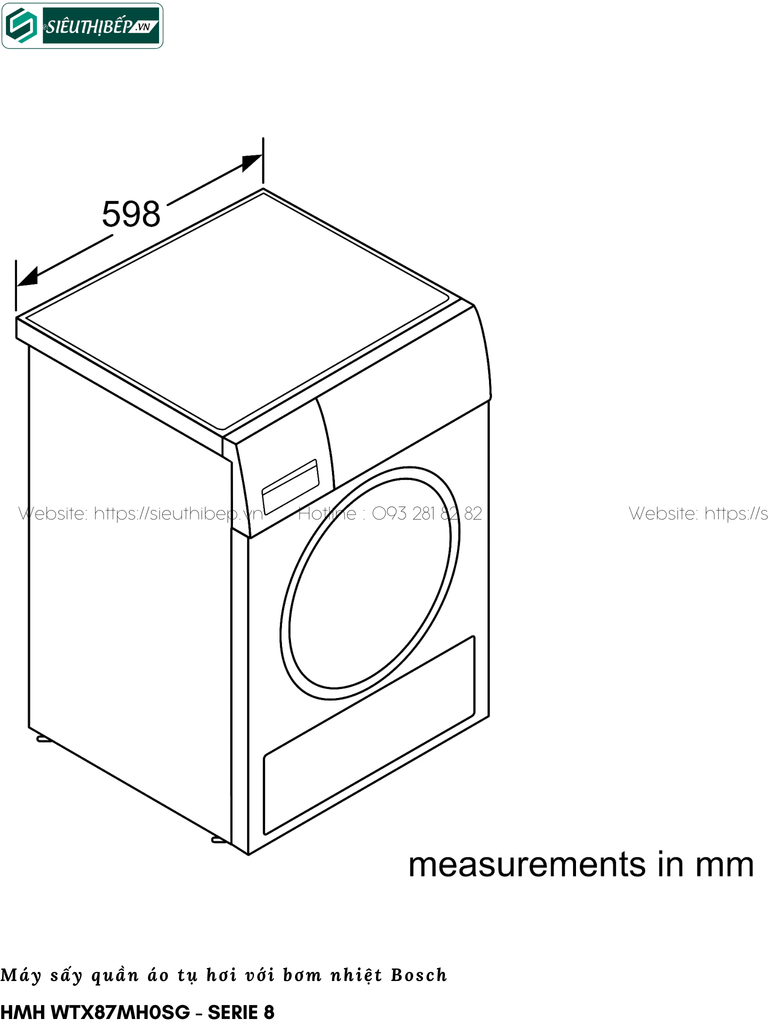 Máy sấy Bosch HMH WTX87MH0SG - Serie 8 (9Kg - Tụ hơi & bơm nhiệt)