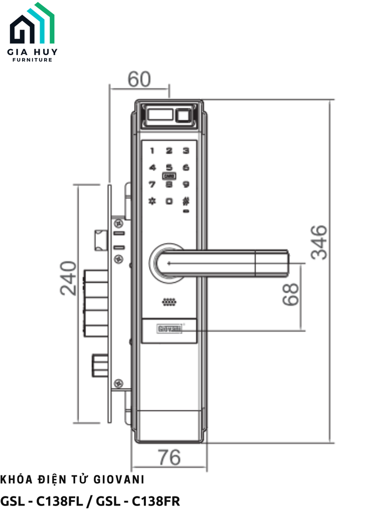 Khóa điện tử Giovani GSL - C138FL (Trái) / GSL - C138FR (Phải)