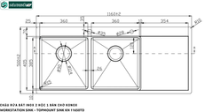 Chậu rửa bát Konox KN 11650TD - R / L (Inox 2 hộc 1 bàn chờ)