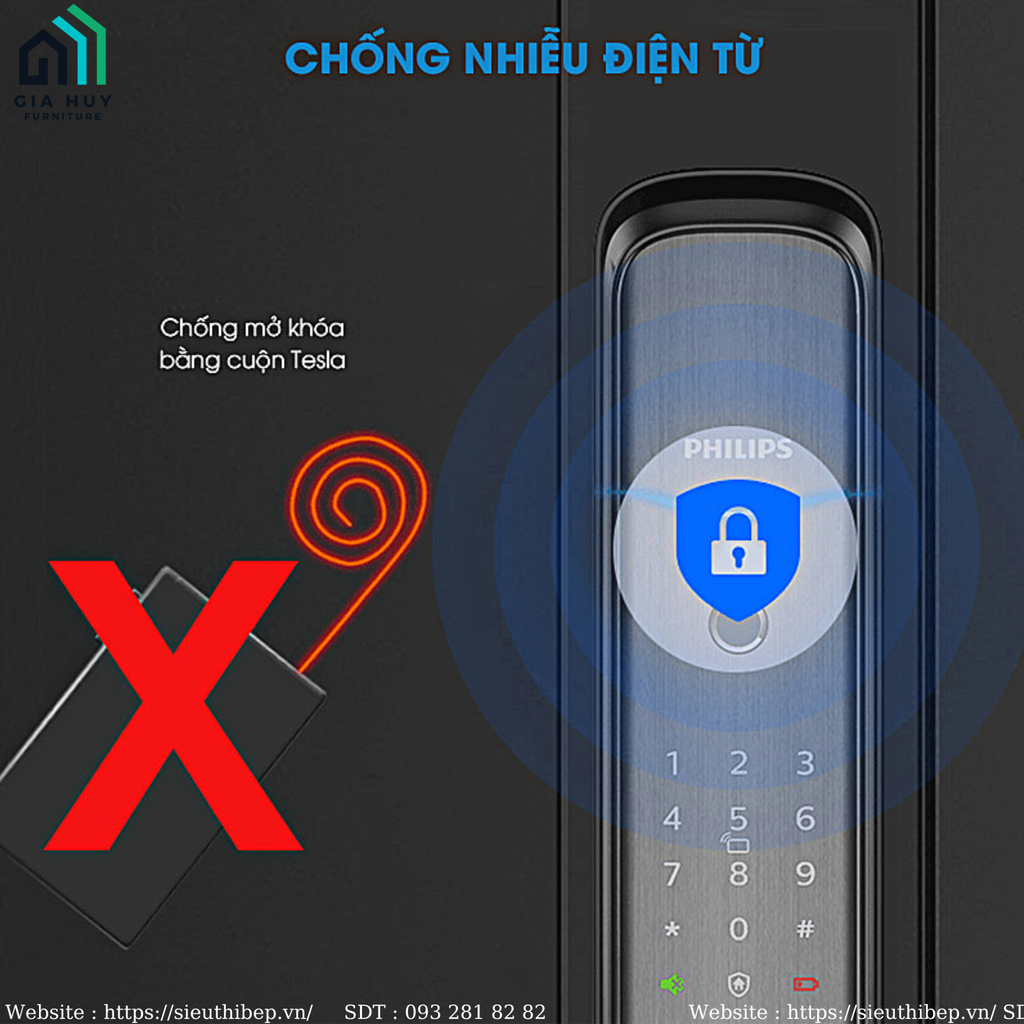 Khóa điện tử Philips DDL702E - 5HWS (32 ký tự mã số ảo)