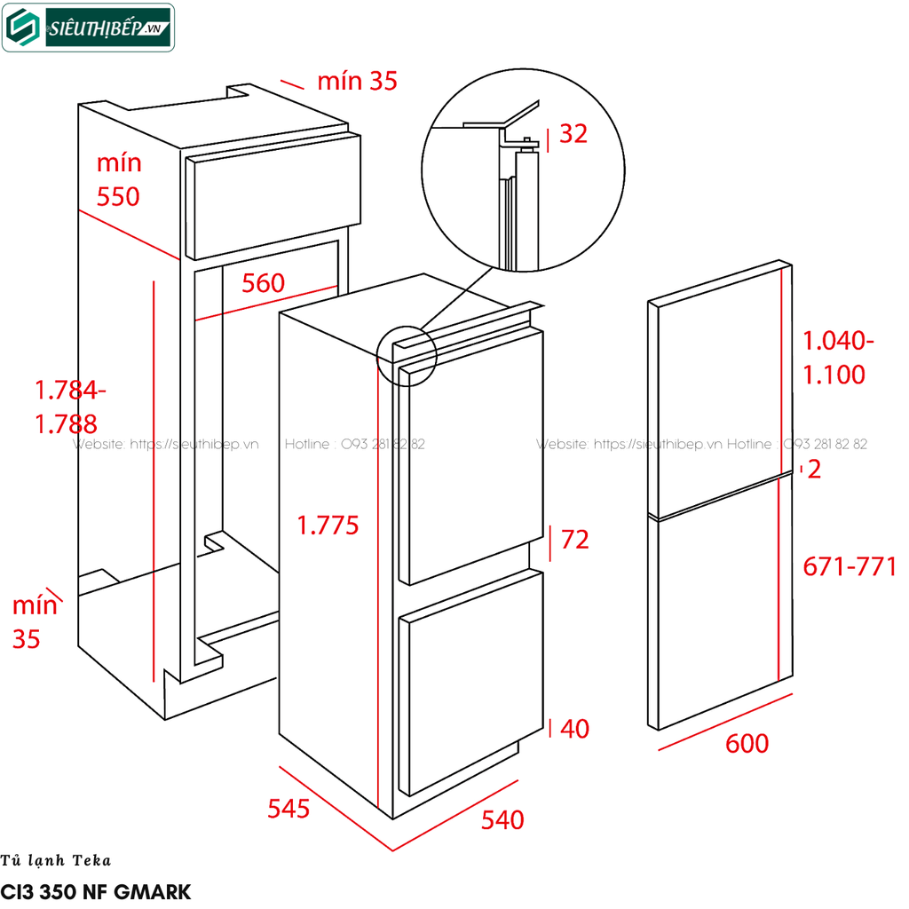 Tủ lạnh Teka CI3 350 NF GMARK (Lắp âm - Made in Romania)