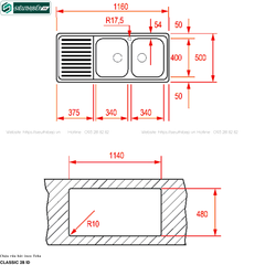 Chậu rửa bát Teka CLASSIC 2B 1D (2 hộc 1 bàn chờ - Made in Spain)