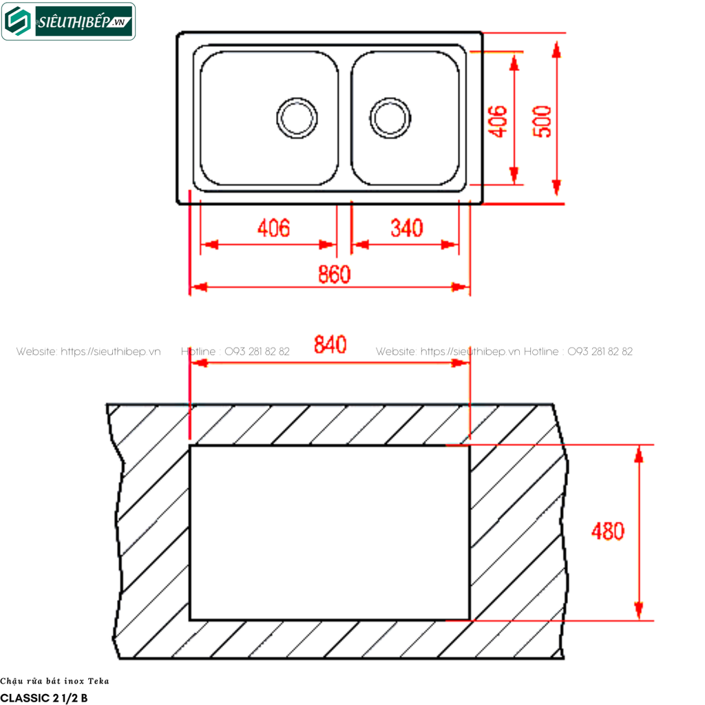 Chậu rửa bát Teka CLASSIC 2B 86 (Inox 2 hộc - Made in Spain)