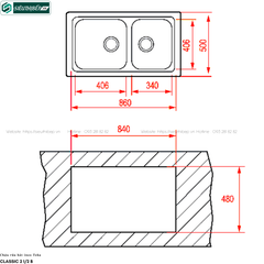 Chậu rửa bát Teka CLASSIC 2B 86 (Inox 2 hộc - Made in Spain)
