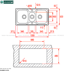 Chậu rửa bát Teka CLASSIC 2 1/2 B (3 hộc - Made in Spain)
