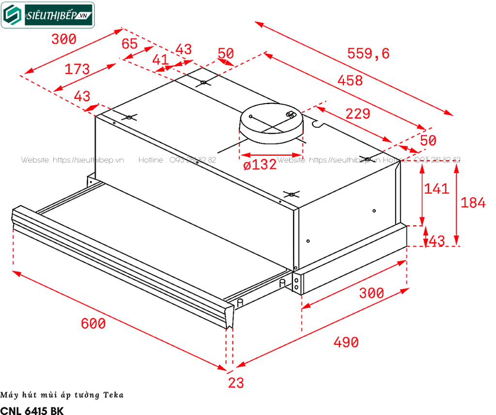 Máy hút mùi Teka CNL 6415 BK (Âm tủ - Made in Portugal)