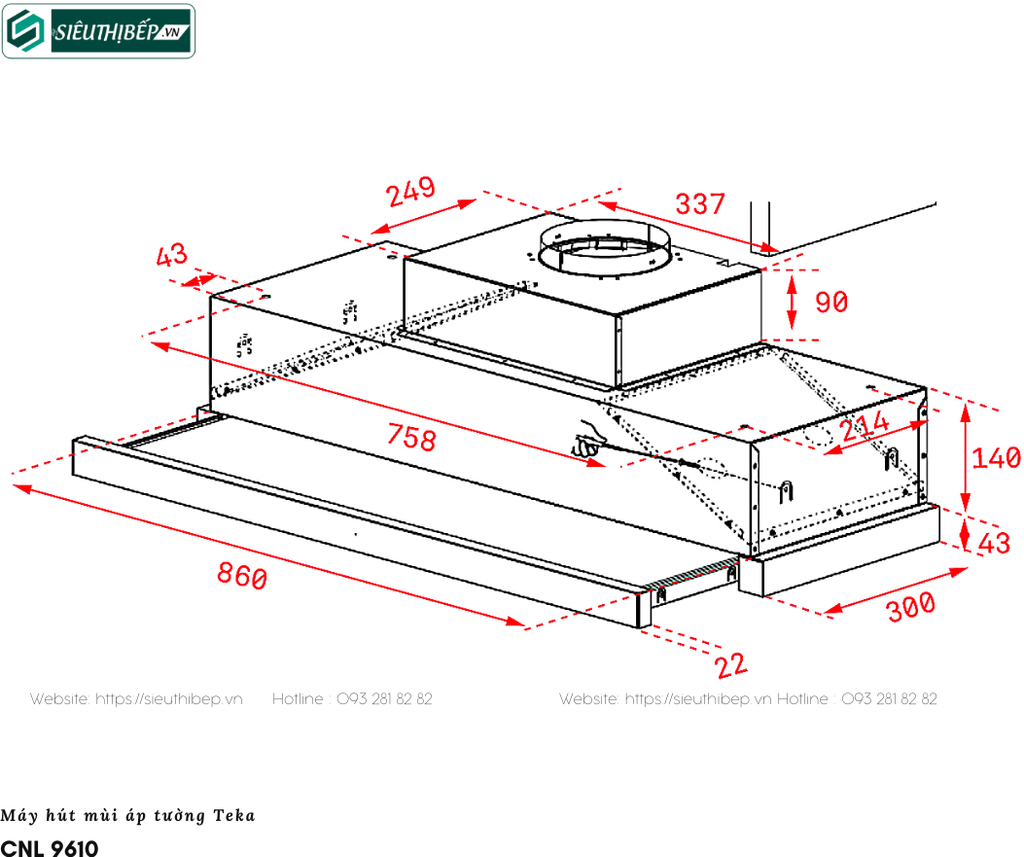 Máy hút mùi Teka CNL 9610 (Âm tủ - Made in Portugal)