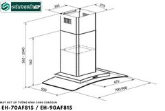 Máy hút mùi Eurosun EH - 70AF81S / EH - 90AF81S (Áp tường kính cong)