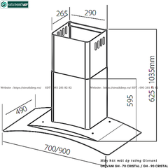 Máy hút mùi Giovani GH - 70 Cristal / GH - 90 Cristal (Áp tường, kính cong - Made in Italy)