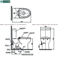 Bồn cầu 2 khối TOTO CS325DRE2#W (Nắp Rửa Cơ TCW07S)