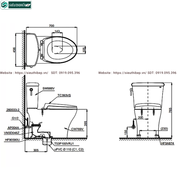 Bồn cầu 2 khối TOTO CS986GT2#XW (Nắp Đóng Êm TC393VS)