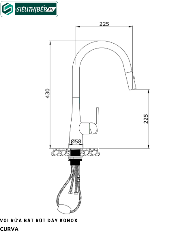 Vòi rửa bát Konox Curva Chrome / CurvaGrey / Curva Black (Rút dây nóng lạnh)