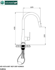 Vòi rửa bát Konox Curva Chrome / CurvaGrey / Curva Black (Rút dây nóng lạnh)