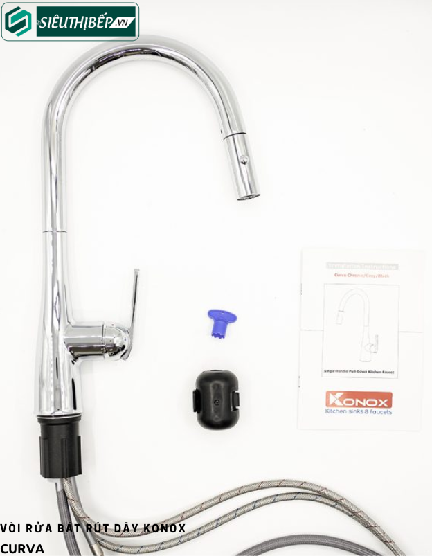 Vòi rửa bát Konox Curva Chrome / CurvaGrey / Curva Black (Rút dây nóng lạnh)
