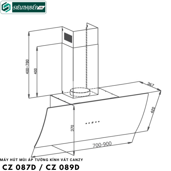 Máy hút mùi Canzy CZ 087D / CZ 089D (Áp tường - kính vát)
