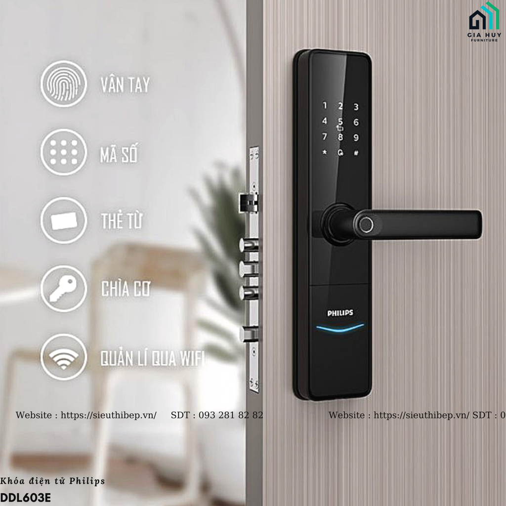 Khóa điện tử Philips DDL603E (Mở khóa bằng APP Wifi thông minh)