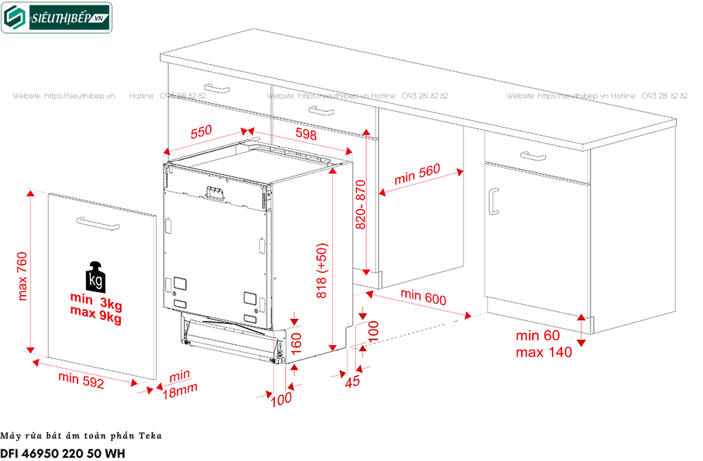 Máy rửa bát Teka DFI 46950 220 50 WH (Âm toàn phần - 15 bộ đồ ăn Châu Âu)