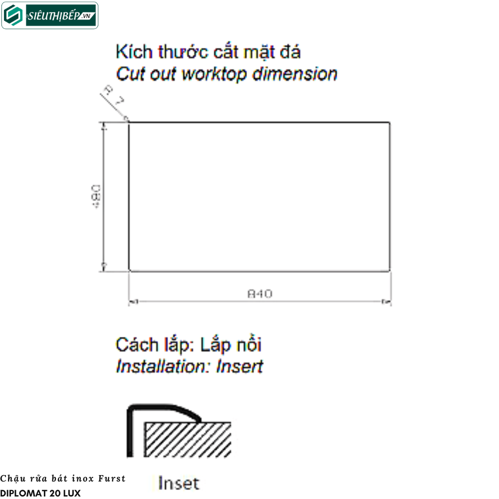 Chậu rửa bát Furst DIPLOMAT 20 LUX (2 hộc đều - Made in Holland)