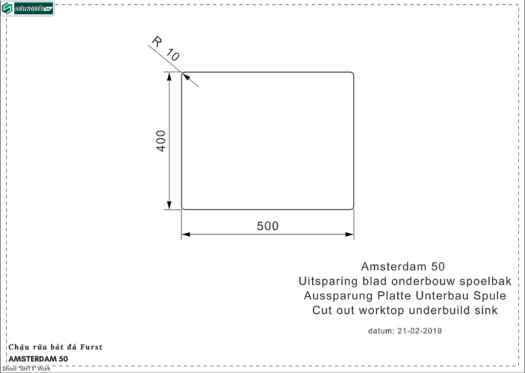 Chậu rửa bát Furst AMSTERDAM 50 (Đá 1 hộc - Made in Holland)