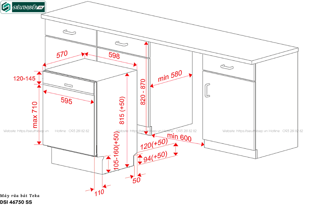 Máy rửa bát Teka DSI 46750 SS (Âm bán phần - 13 bộ bát đĩa Châu Âu)