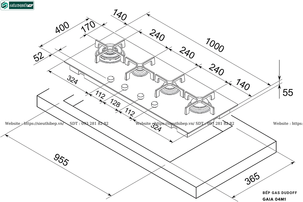 Bếp gas Dudoff GAIA 04M1 (4 vùng nấu - Made in Italy)