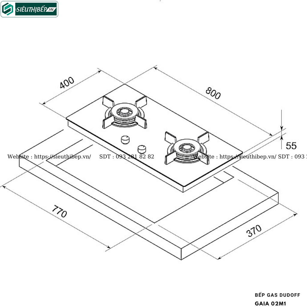 Bếp gas đôi Dudoff GAIA 02M1 (Made in Italy)