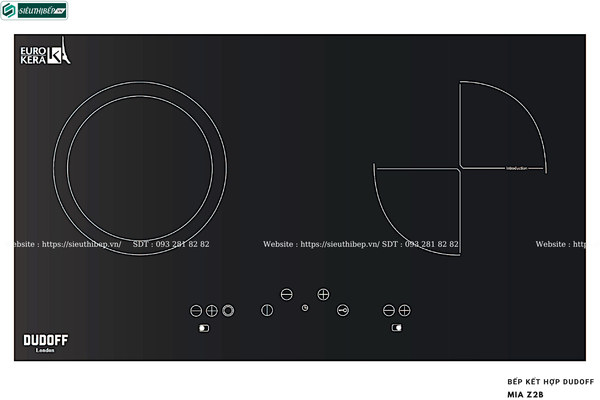 Bếp kết hợp Dudoff MIA Z2B (Từ kết hợp điện, 2 vùng nấu - Made in Italy)