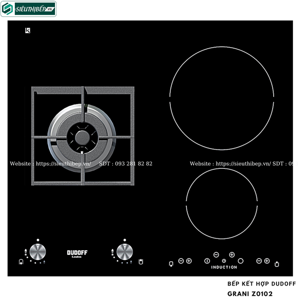 Bếp kết hợp Dudoff GRANI Z0102 (kết hợp 2 từ 1 gas - Made in Italy)