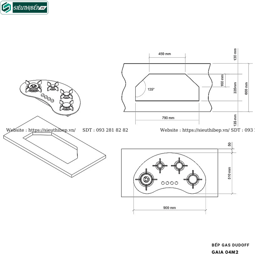 Bếp gas Dudoff GAIA 04M2 (4 vùng nấu - Made in Italy)