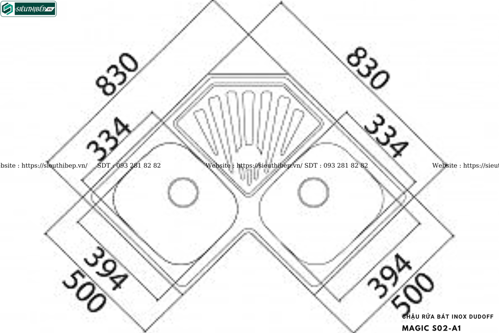 Chậu rửa bát Dudoff MAGIC S02-A1 (Inox, 2 hộc 1 bàn chờ - Made in Turkey)