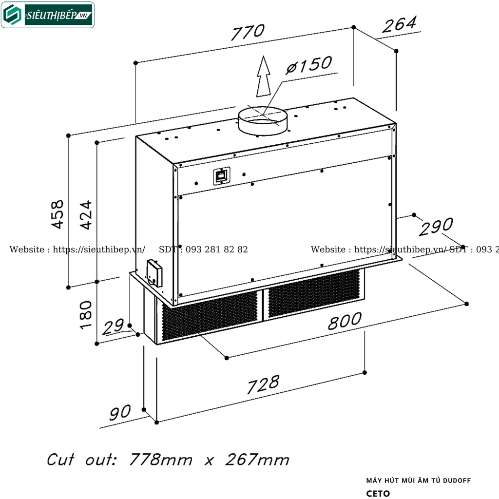 Máy hút mùi Dudoff CETO (Âm tủ - Made in Italy)