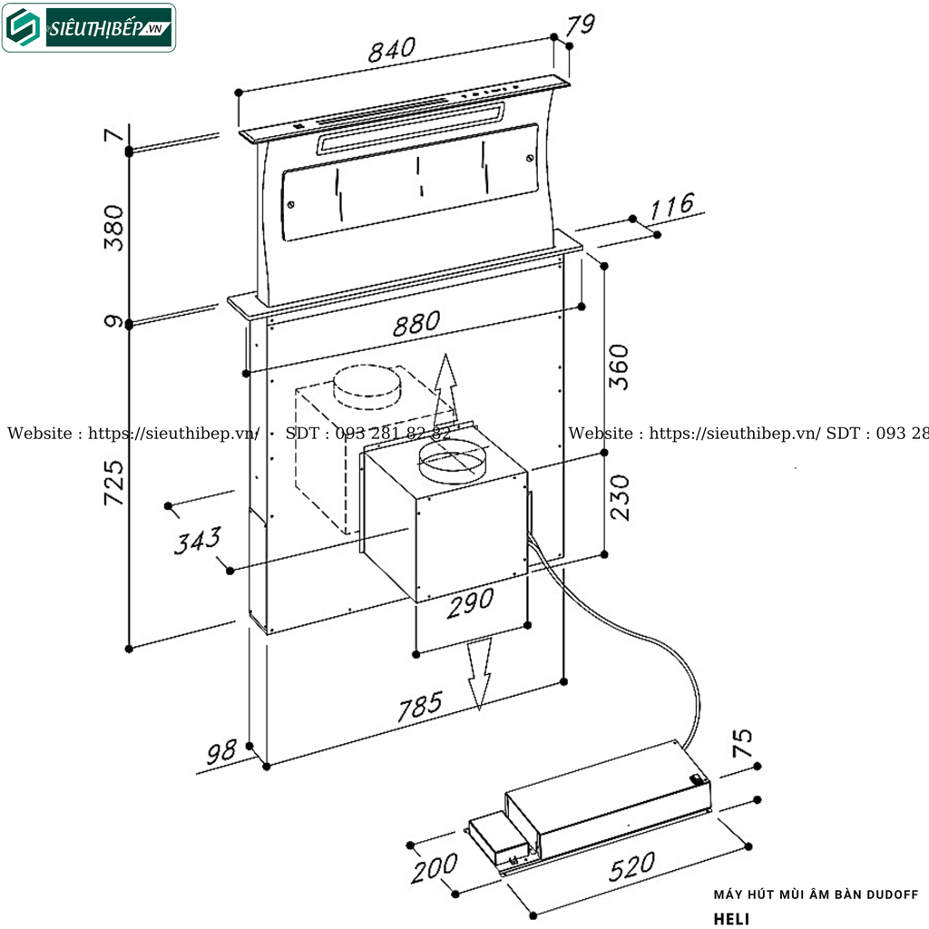 Máy hút mùi Dudoff HELI (Âm bàn - Made in Italy)