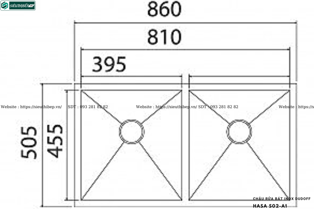 Chậu rửa bát Dudoff HASA S02-A1 (Inox, 2 hộc đều - Made in Turkey)