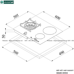 Bếp kết hợp Dudoff GRANI Z0102 (kết hợp 2 từ 1 gas - Made in Italy)