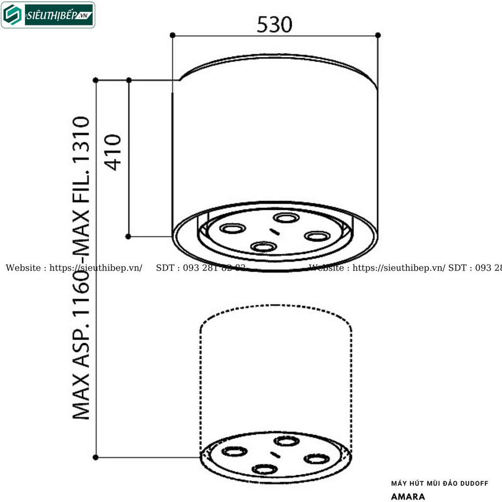 Máy hút mùi Dudoff AMARA (Đảo, treo độc lập - Made in Italy)