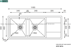 Chậu rửa bát Dudoff SPOT MF2L (Inox, 2 hộc 1 bàn chờ - Made in Turkey)