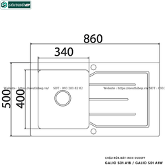 Chậu rửa bát Dudoff GALIO S01 A1B / GALIO S01 A1W (Inox, 1 hộc 1 bàn chờ - Made in Turkey)