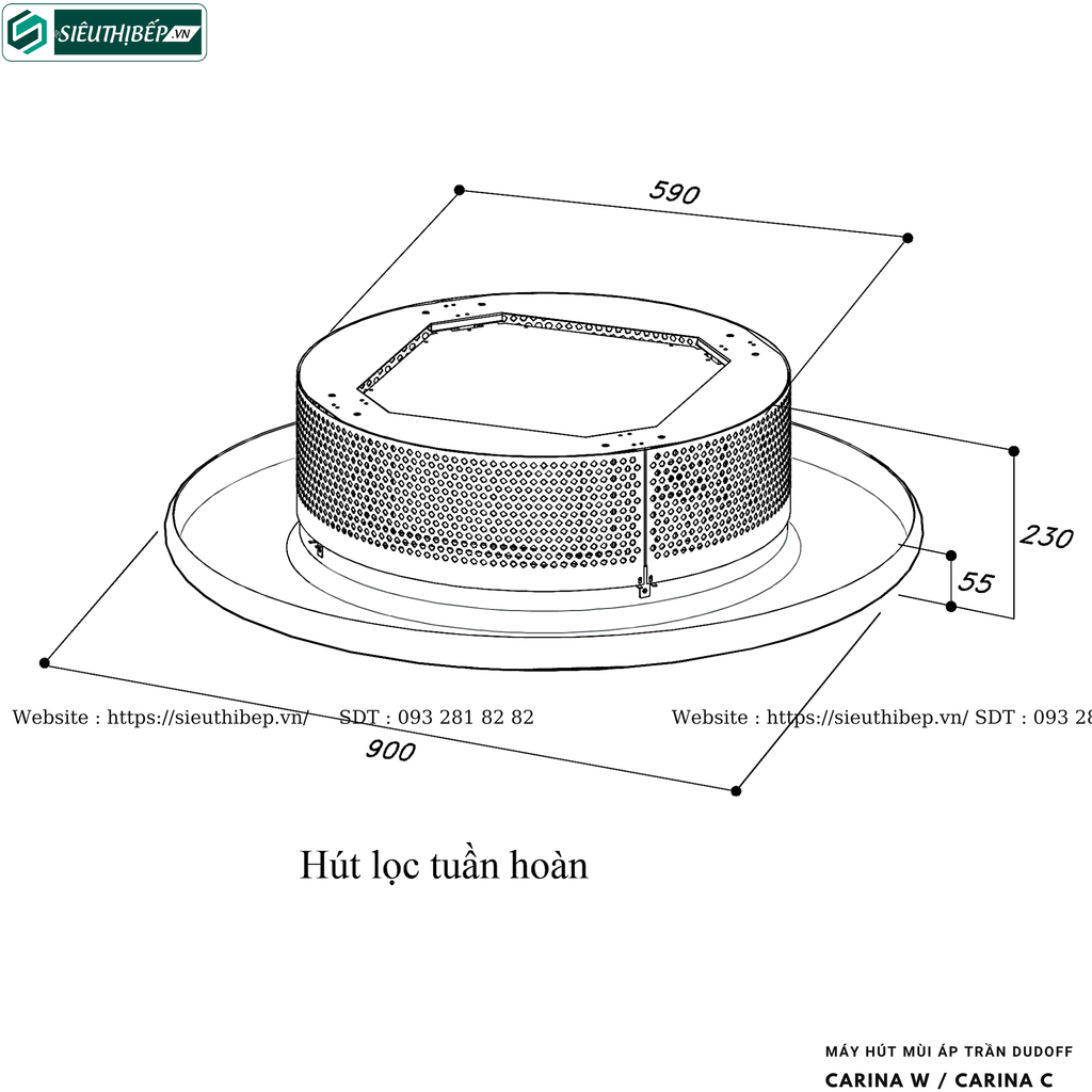 Máy hút mùi Dudoff CARINA W / CARINA C (Áp trần - Made in Italy)