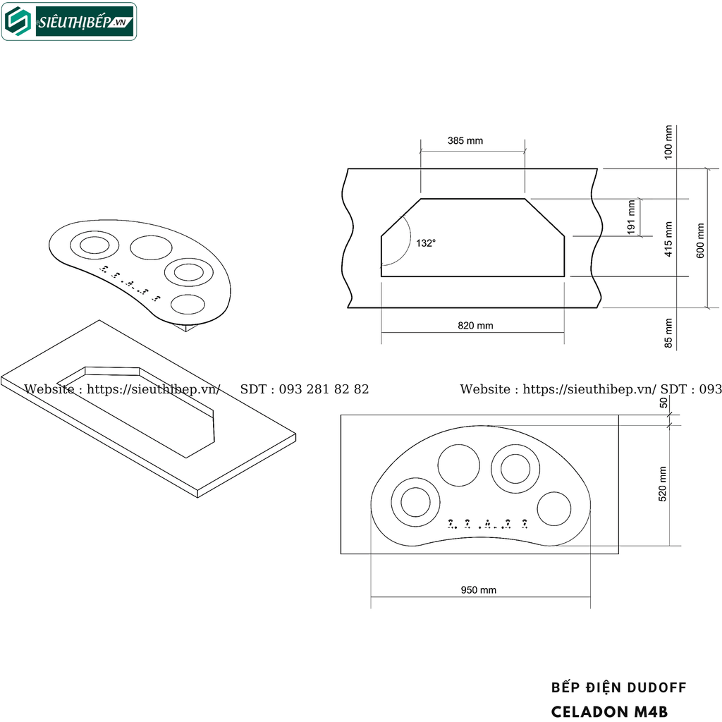 Bếp điện Dudoff CELADON M4B (4 vùng nấu - Made in Italy)