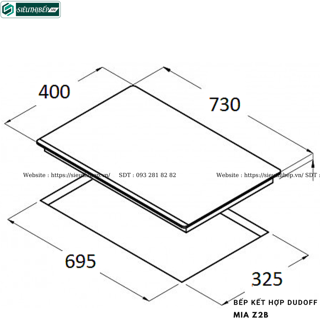 Bếp kết hợp Dudoff MIA Z2B (Từ kết hợp điện, 2 vùng nấu - Made in Italy)