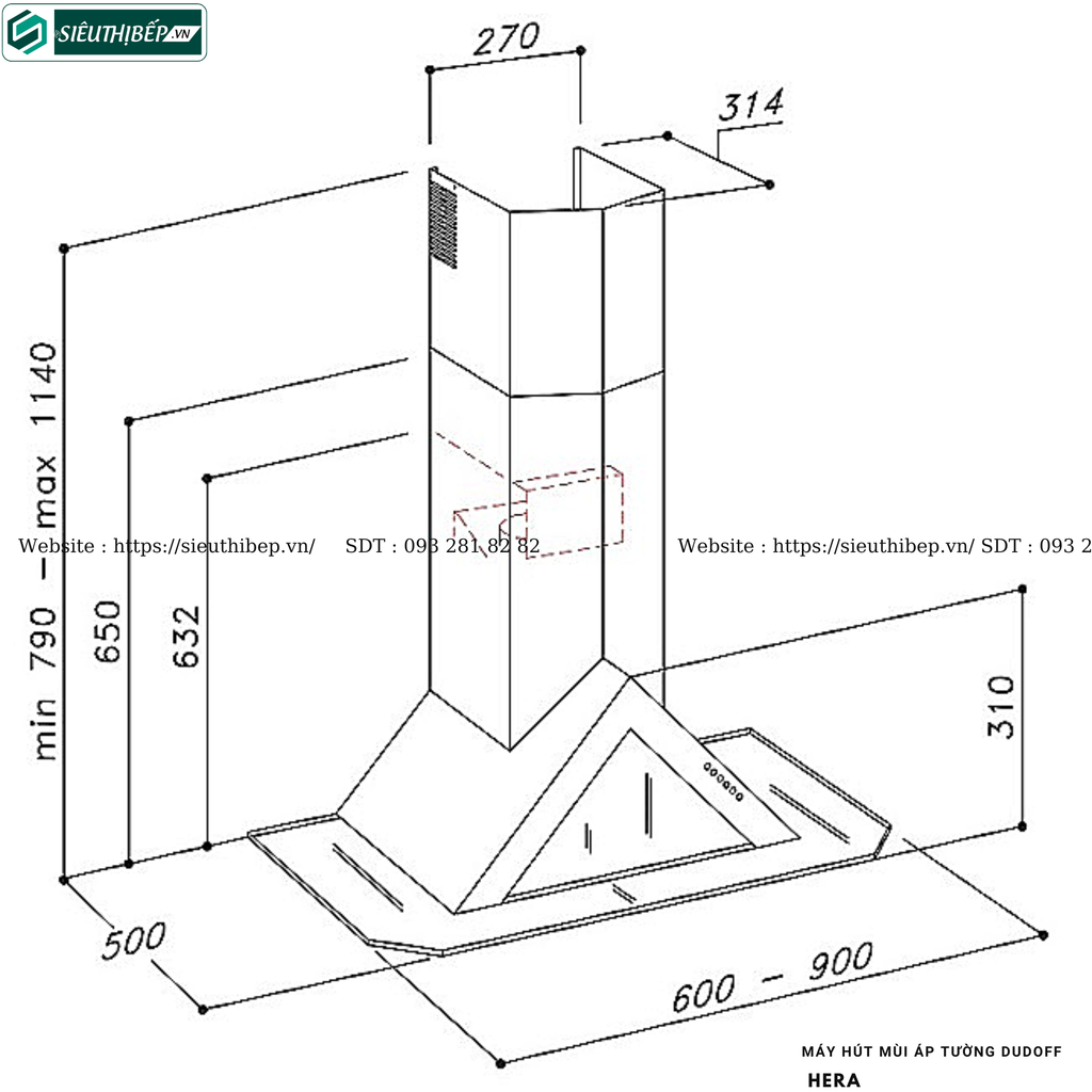 Máy hút mùi Dudoff HERA (Áp tường, Hình nón - Made in Italy)