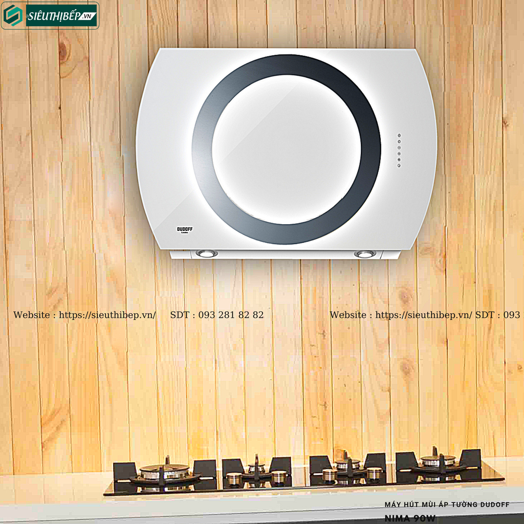 Máy hút mùi Dudoff NIMA 90B / NIMA 90W (Áp tường, kính vát - Made in Italy)