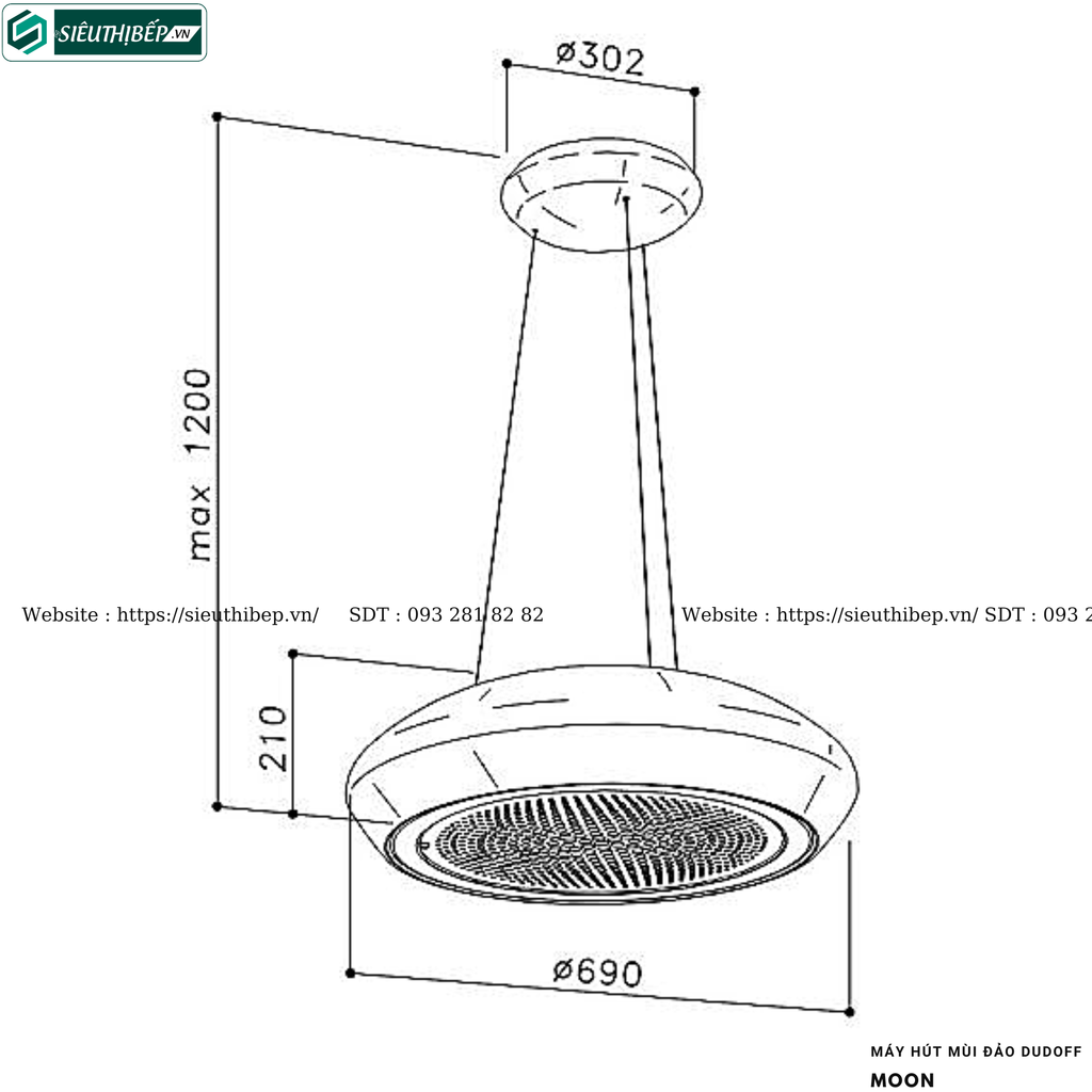 Máy hút mùi Dudoff MOON (Đảo, treo độc lập - Made in Italy)