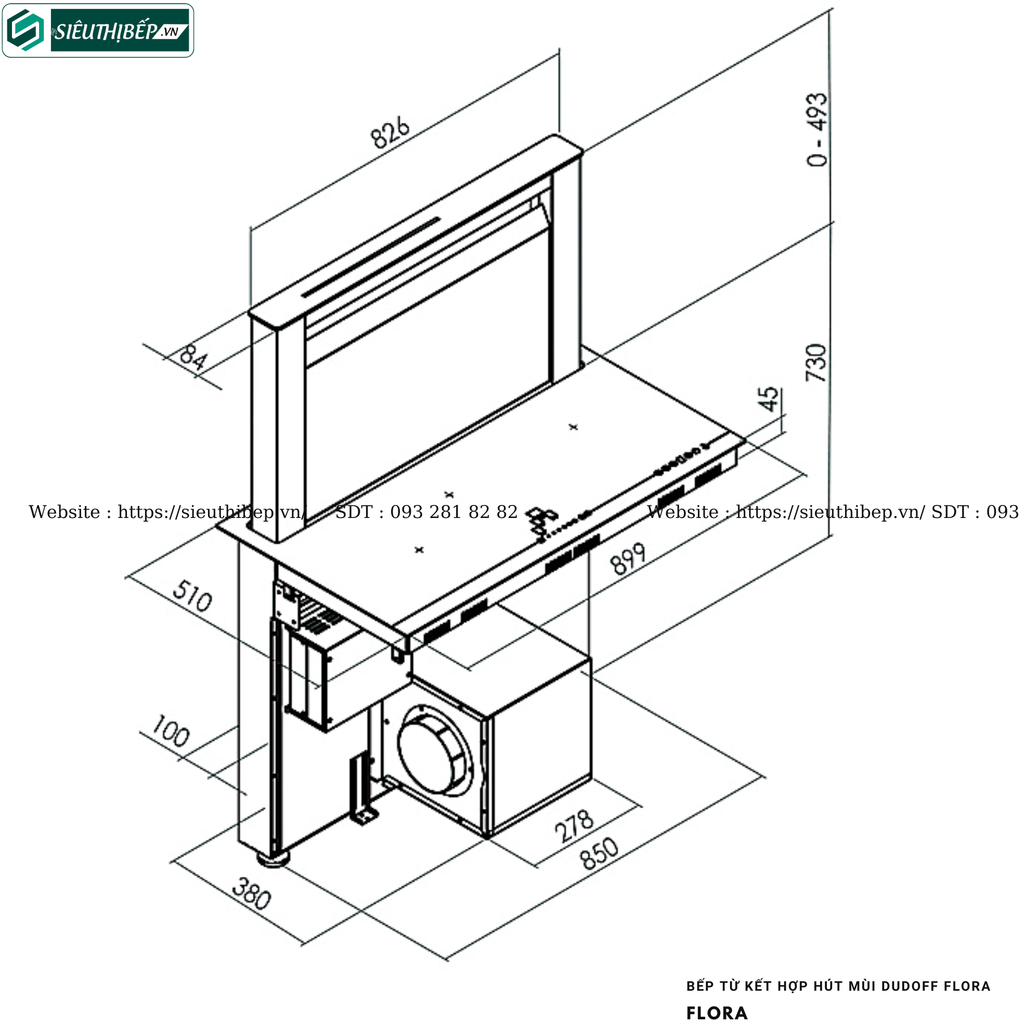 Bếp từ kết hợp hút mùi Dudoff FLORA (Âm bàn - Made in Italy)