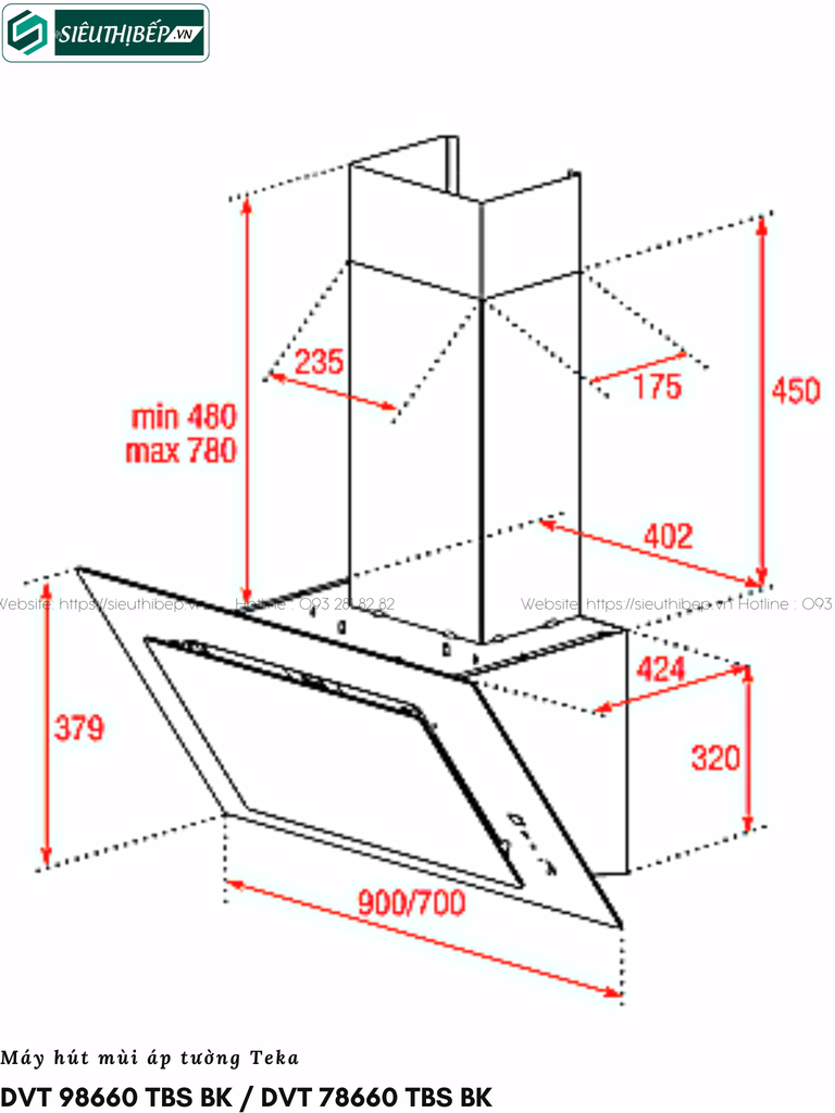 Máy hút mùi Teka DVT 98660 TBS BK / DVT 78660 TBS BK (Áp tường - Kính vát)
