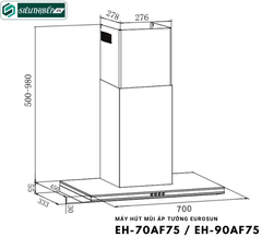 Máy hút mùi Eurosun EH - 70AF75 / EH - 90AF75 (Áp tường - chữ T)